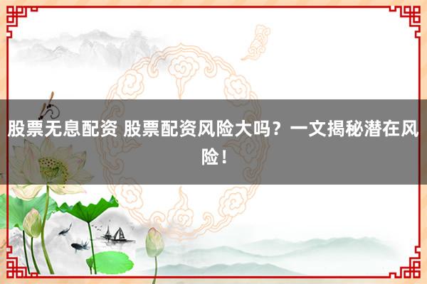 股票无息配资 股票配资风险大吗？一文揭秘潜在风险！