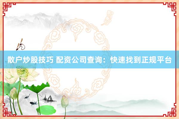 散户炒股技巧 配资公司查询：快速找到正规平台