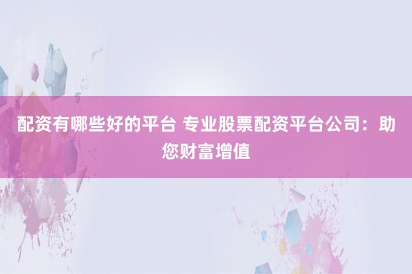 配资有哪些好的平台 专业股票配资平台公司：助您财富增值