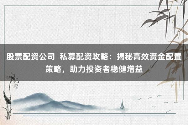 股票配资公司  私募配资攻略：揭秘高效资金配置策略，助力投资者稳健增益
