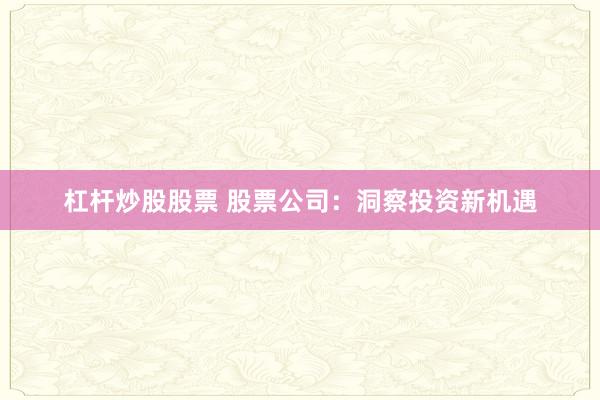 杠杆炒股股票 股票公司：洞察投资新机遇