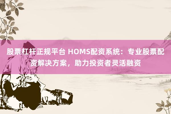 股票杠杆正规平台 HOMS配资系统：专业股票配资解决方案，助力投资者灵活融资