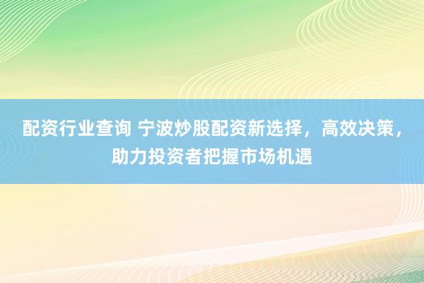 配资行业查询 宁波炒股配资新选择，高效决策，助力投资者把握市场机遇