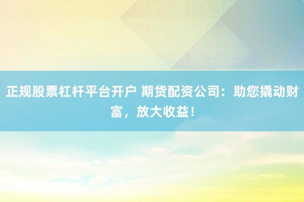 正规股票杠杆平台开户 期货配资公司：助您撬动财富，放大收益！
