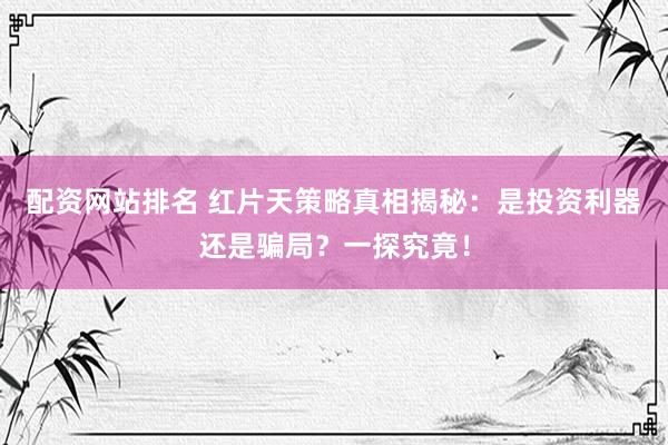 配资网站排名 红片天策略真相揭秘：是投资利器还是骗局？一探究竟！